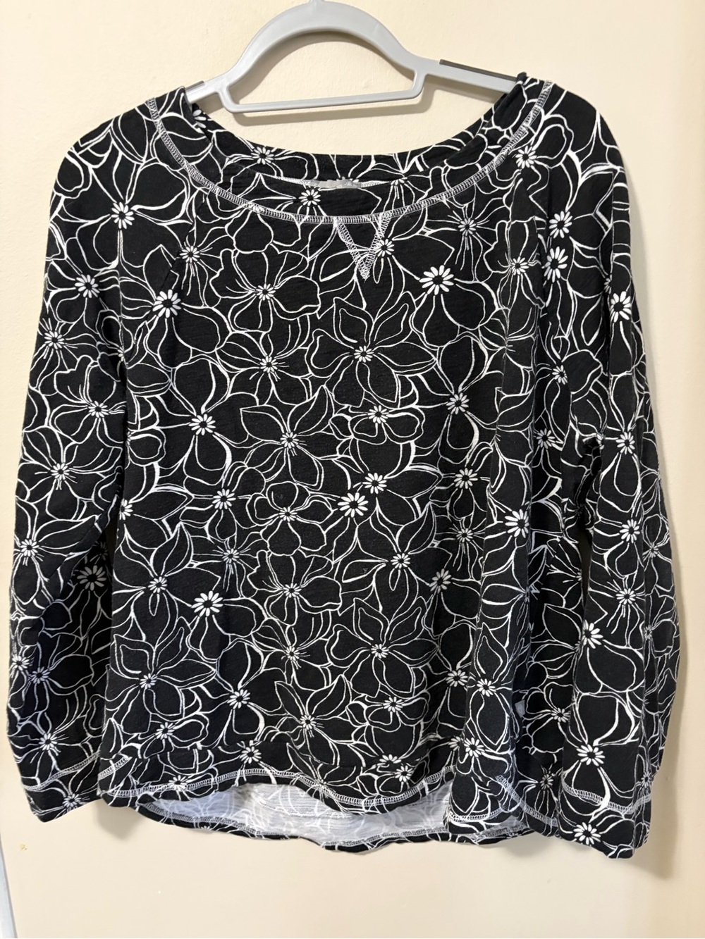 Talbots Black Long-Sleeve Floral Top
